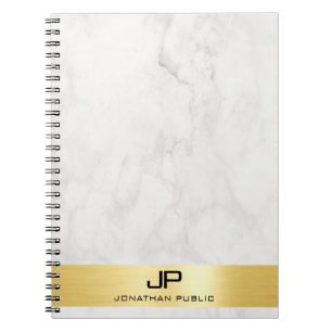 Cuaderno Mármol Blanco Y Dorado Elegante Plantilla Spiral