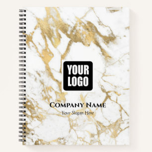 Cuaderno Mármol Blanco y Dorado, Logotipo, Nombre del Negoc