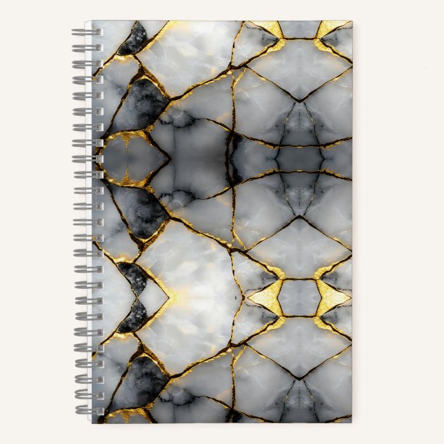 Cuaderno Mármol blanco y oro agrietado moderno (Anverso)