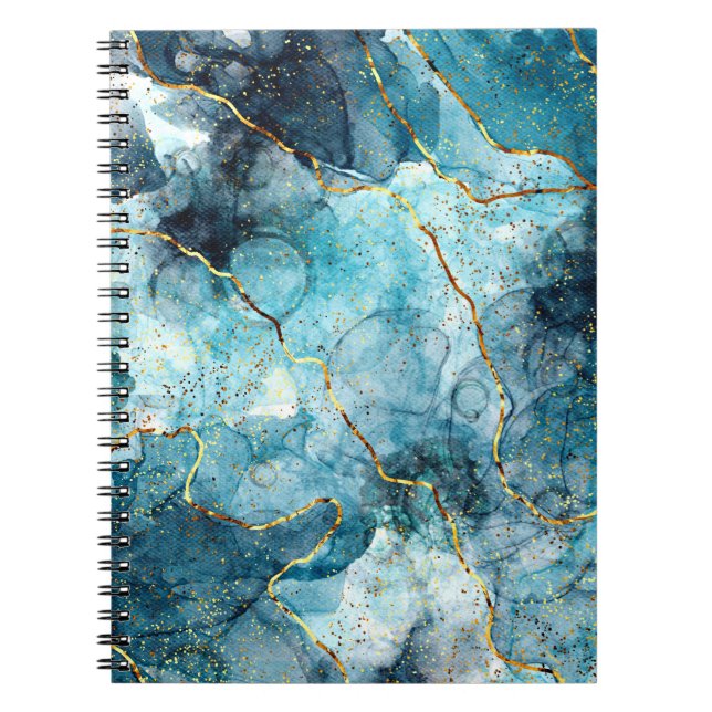 Cuaderno Mármol brillante azul y dorado (Frente)
