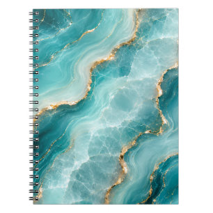 Cuaderno Mármol de Ágata Acuática de Lujo con Venas de Oro