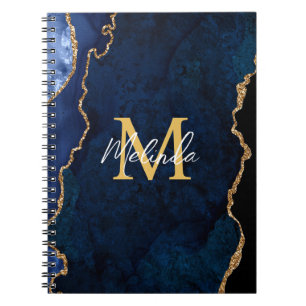 Cuaderno Mármol de ágata azul marino y dorado