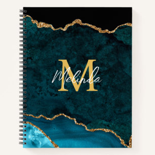Cuaderno Mármol de ágata azul turquesa y dorado