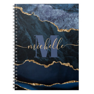 Cuaderno Mármol de ágata de brillo falso azul y dorado
