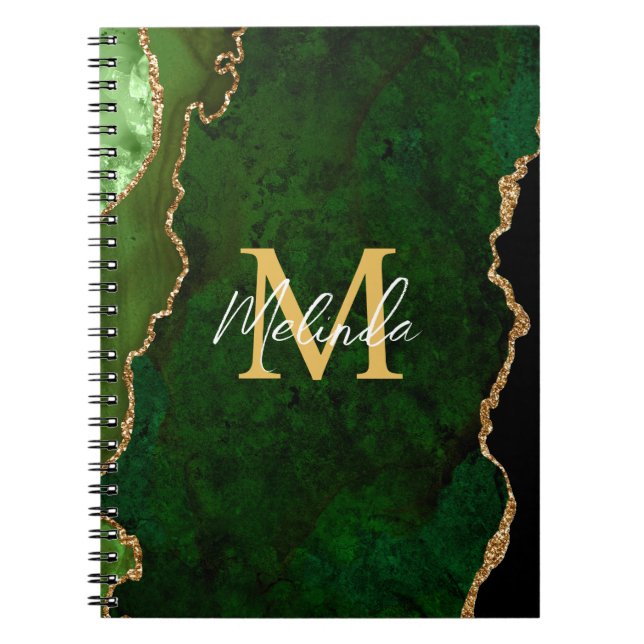 Cuaderno Mármol de ágata verde y dorado (Frente)