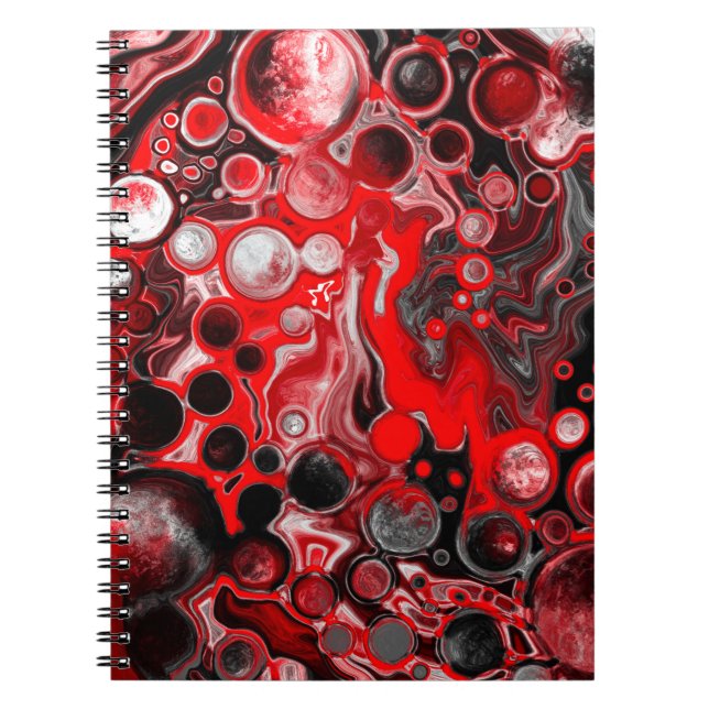 Cuaderno Mármol de arte de fluidos rojos, negros y blancos (Frente)