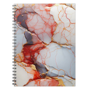 Cuaderno Mármol de marfil con vetas carmesí y doradas