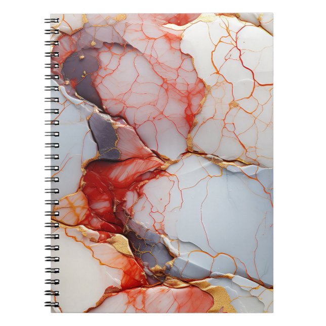 Cuaderno Mármol de marfil con vetas carmesí y doradas (Frente)