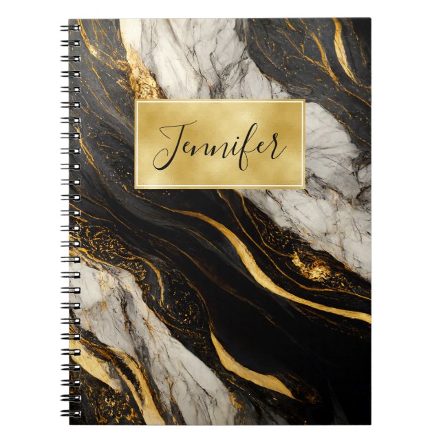 Cuaderno Mármol de oro blanco y negro moderno elegante (Frente)
