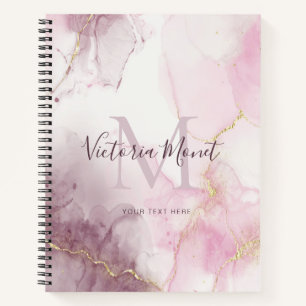 Cuaderno Mármol de Veta Dorada Rosa Malva Letra Script