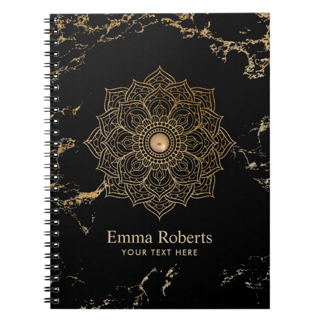 Cuaderno Mármol del oro del negro del vintage de la mandala (Frente)