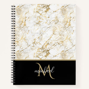 Cuaderno Mármol dorado y blanco con monograma negro