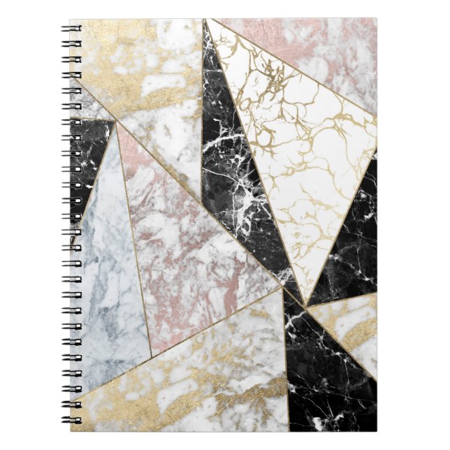 Cuaderno Mármol elegante blanco del falso negro color de (Frente)