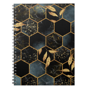 Cuaderno Mármol elegante y oro: Textura abstracta de hexágo