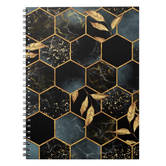 Cuaderno Mármol elegante y oro: Textura abstracta de hexágo (Frente)
