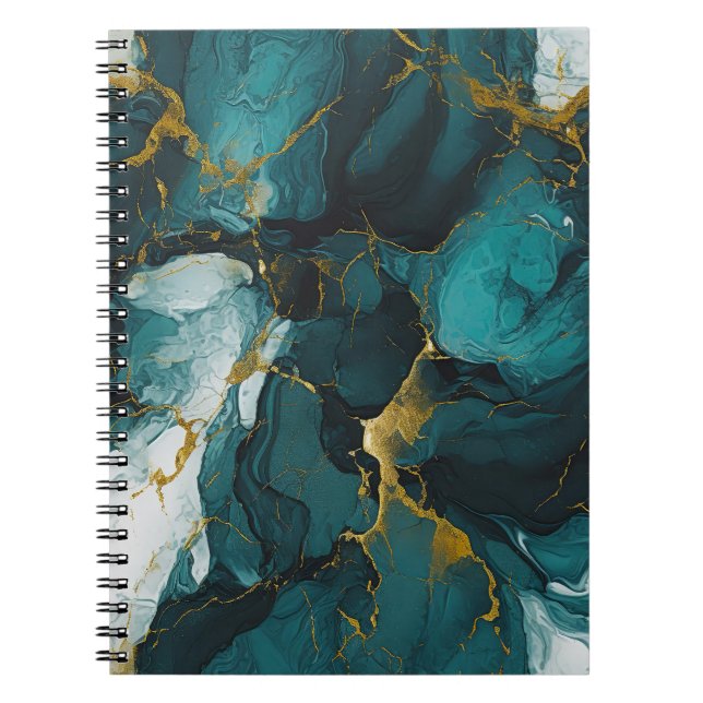 Cuaderno Mármol Esmeralda con Venas Doradas (Frente)