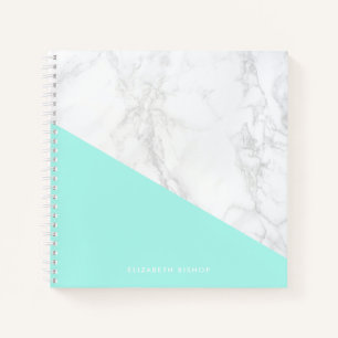 Cuaderno Mármol falso con acento Aqua personalizado