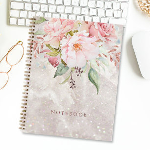 Cuaderno Mármol Floral de Peonía Rosa Elegante Moderno