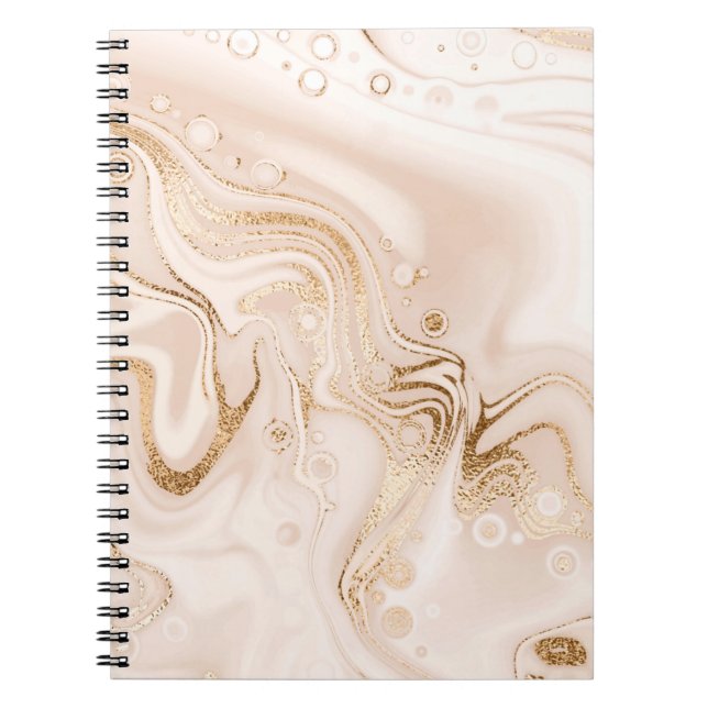 Cuaderno Mármol líquido beige con salpicaduras de purpurina (Frente)