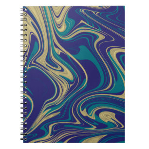 Cuaderno Mármol Líquido Falso Oro Azul Verdoso    