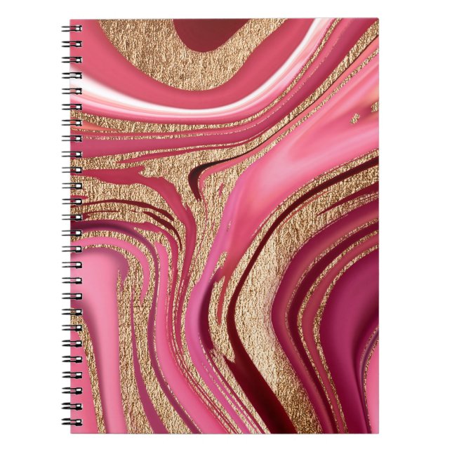Cuaderno Mármol líquido rosa abstracto con oro purpurina (Frente)