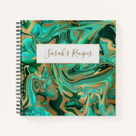 Cuaderno Mármol líquido verde y dorado