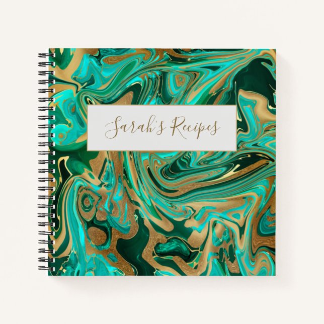 Cuaderno Mármol líquido verde y dorado (Anverso)