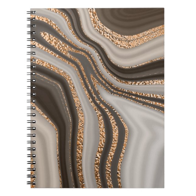 Cuaderno Mármol marrón abstracto con textura dorada (Frente)