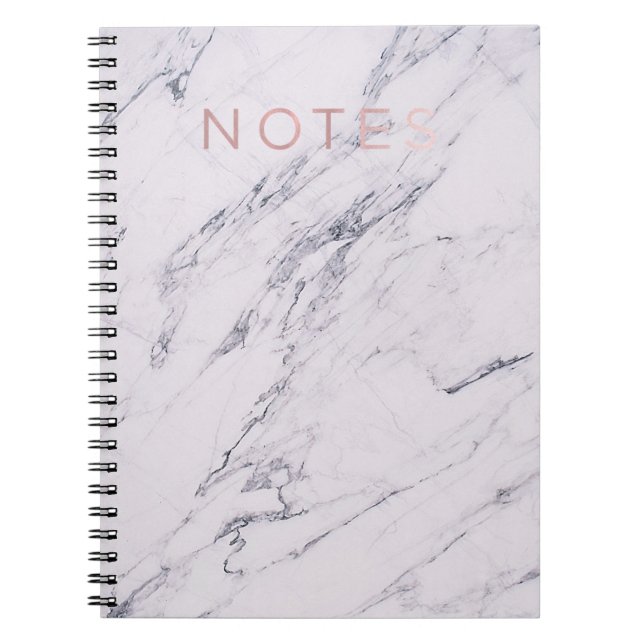 Cuaderno Mármol Moderno Gris Blanco y Rosa Dorado Notas Ros (Frente)