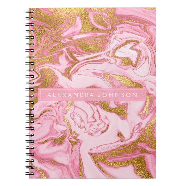 Cuaderno Mármol moderno rosa caliente, blanco y Relieve met (Frente)