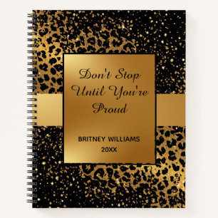 Cuaderno Mármol motivacional patrón de leopardo marrón negr