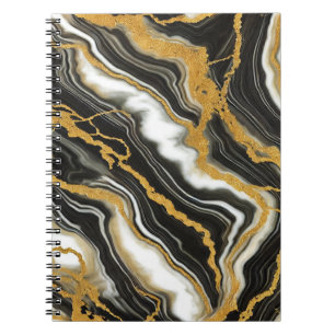 Cuaderno Mármol Negro Blanco Dorado Chic Aspecto Glamour