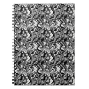 Cuaderno Mármol negro blanco remolino monocromo abstracto