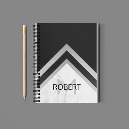 Cuaderno Mármol negro Chevron geométrico monogramado