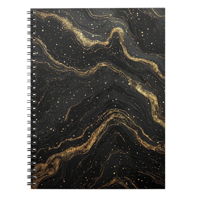 Cuaderno Mármol Negro Venas de Oro Lujo Abstracto (Frente)