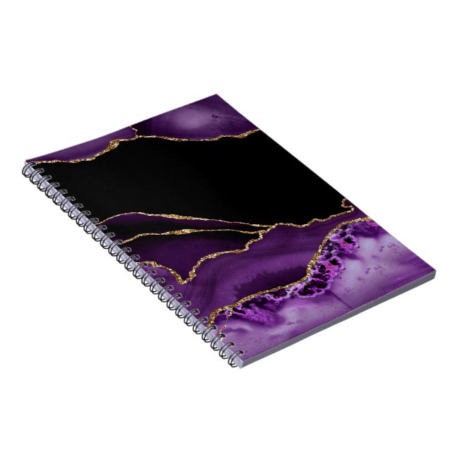Cuaderno Mármol Negro Violeta Ágata Glamour Oscuro Dorado (Lado Derecho)
