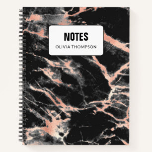 Cuaderno Mármol negro y oro Rosa personalizado
