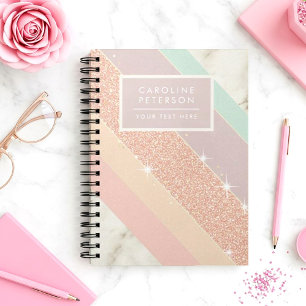 Cuaderno Mármol Pastel de Rayas Diagonales con Brillo en Ro