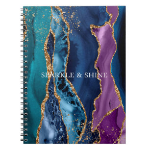 Cuaderno Mármol Purpurina de oro azul turquesa