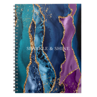 Cuaderno Mármol Purpurina de oro azul turquesa