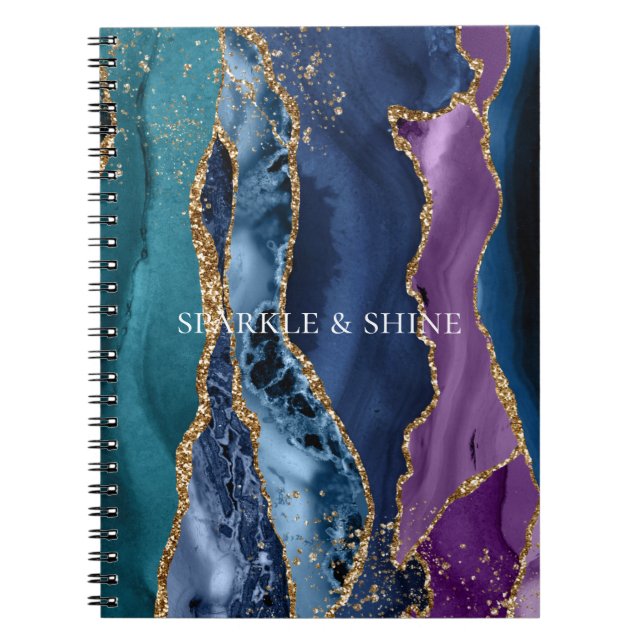 Cuaderno Mármol Purpurina de oro azul turquesa (Frente)