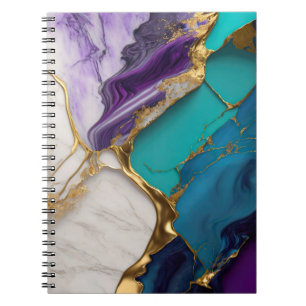 Cuaderno Mármol Real Teal y Amethyst con Venas Doradas