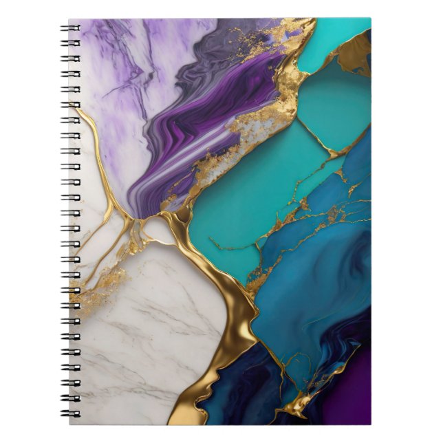 Cuaderno Mármol Real Teal y Amethyst con Venas Doradas (Frente)