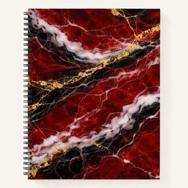 Cuaderno Mármol Rojo de Labial con Vetas Negras, Blancas y  (Anverso)