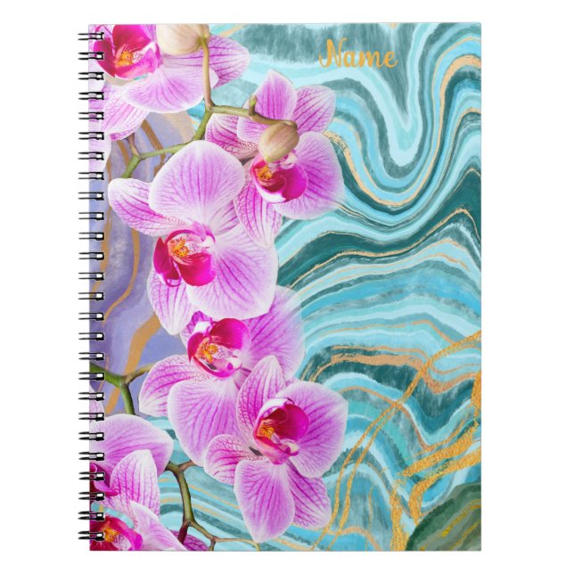 Cuaderno Mármol rosa de mármol Aqua Purple personalizado (Frente)