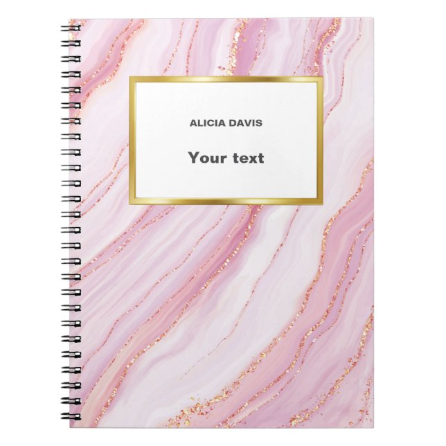 Cuaderno Mármol rosa y dorado | Tu nombre (Frente)