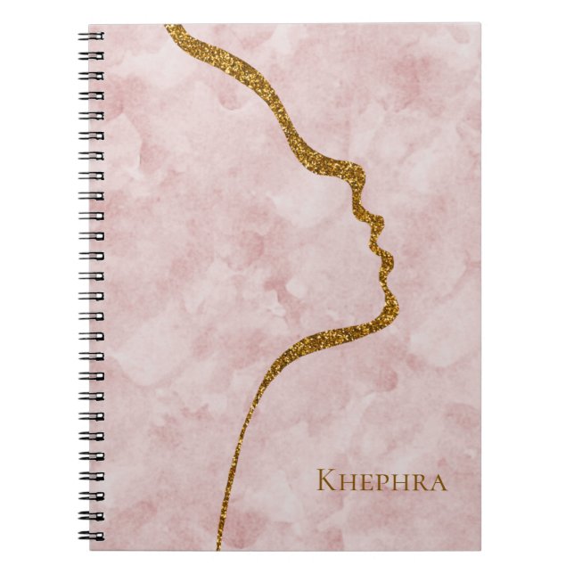 Cuaderno Mármol Rosa Y Purpurina Oro Portátil (Frente)