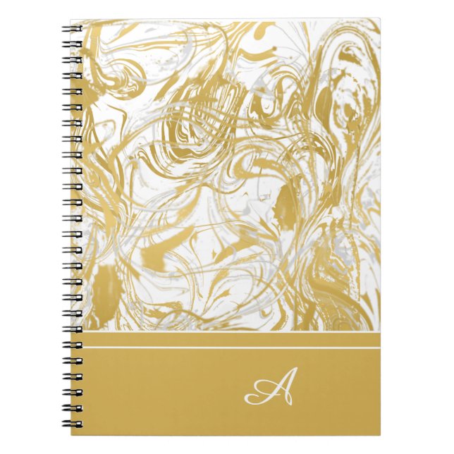 Cuaderno Mármol simple Monograma oro Mármol blanco (Frente)