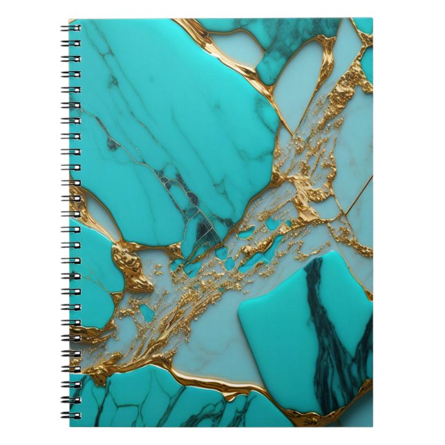 Cuaderno Mármol Turquesa con Vetas Doradas (Frente)