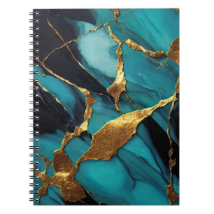 Cuaderno Mármol Verde Teal Profundo con Venas Doradas Audac